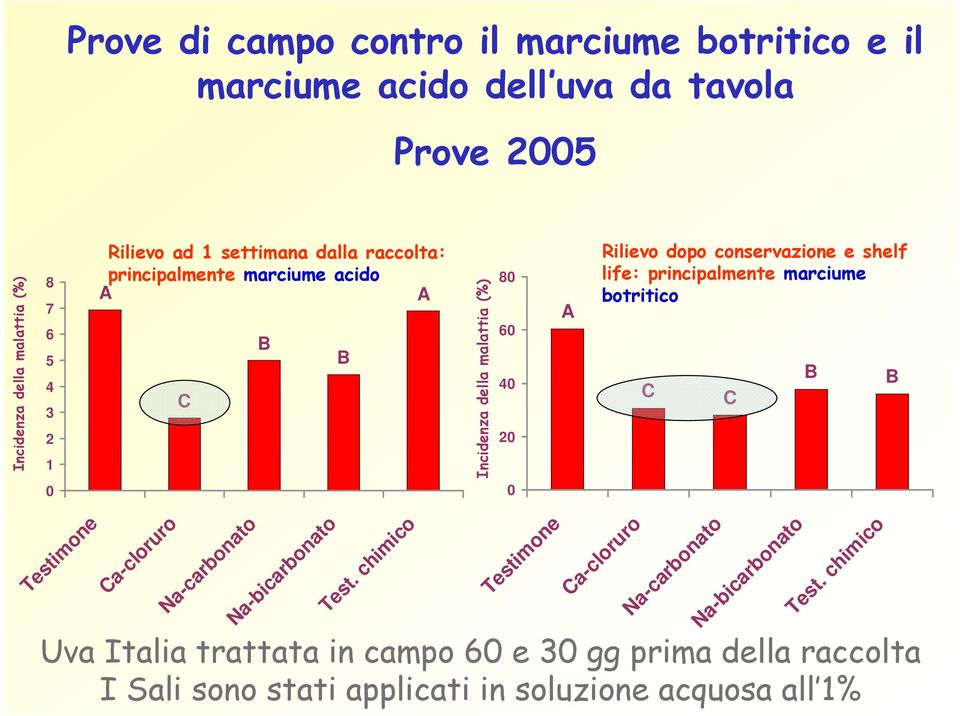 shelf life: principalmente marciume otritico C C B B 0 0 Testimone Ca-cloruro Na-caronato Na-icaronato Test.