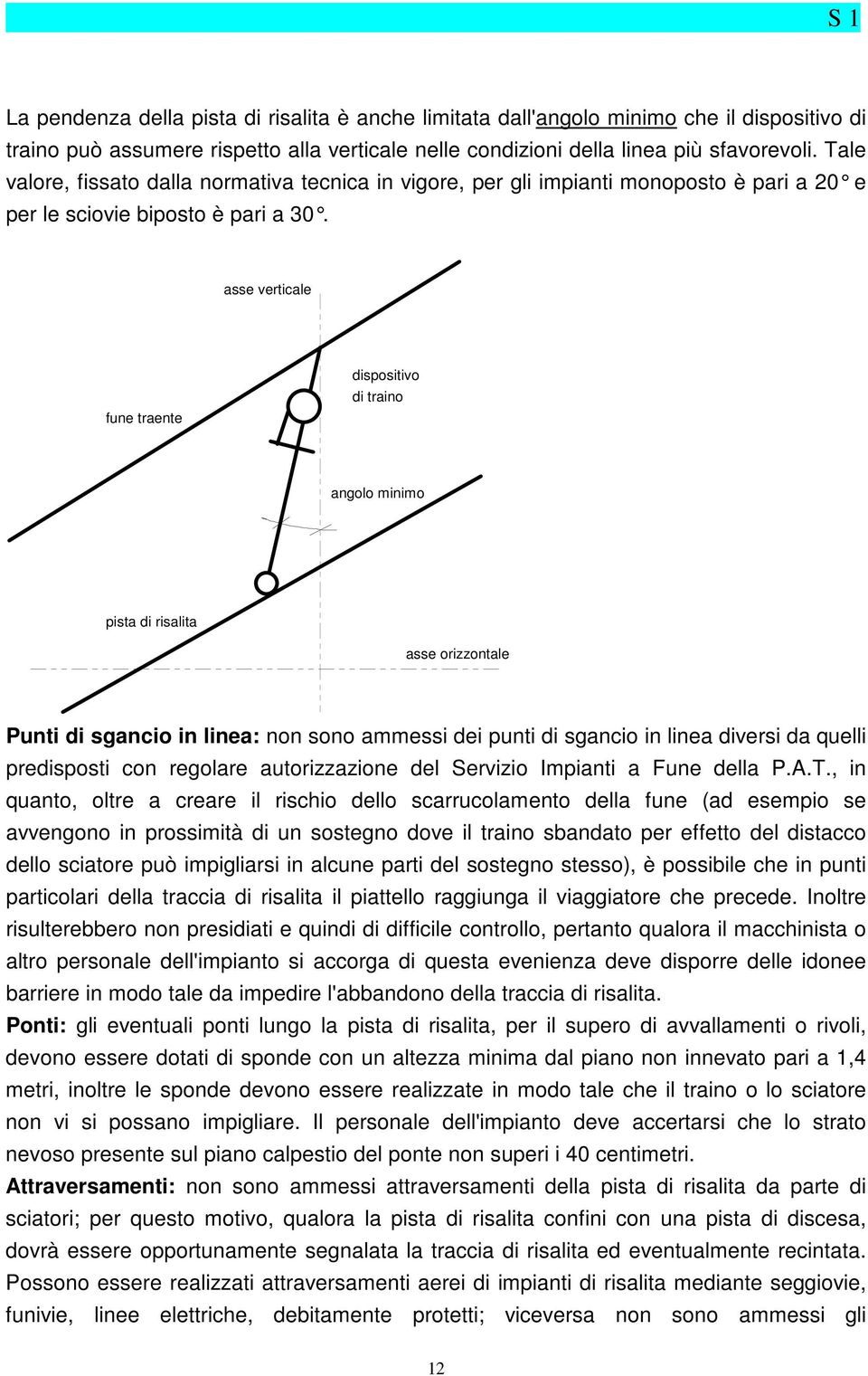 asse verticale fune traente dispositivo di traino angolo minimo pista di risalita asse orizzontale Punti di sgancio in linea: non sono ammessi dei punti di sgancio in linea diversi da quelli