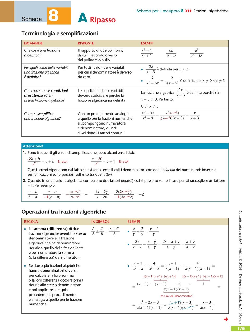 Il rapporto di due polinomi, di cui il secondo diverso dal polinomio nullo. Per tutti i valori delle variabili per cui il denominatore è diverso da zero.