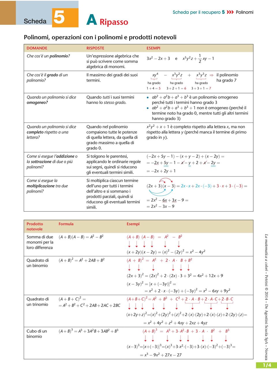 þ e y z þ y y y z þ y z ) il polinomio ha grado 7 ha grado ha grado ha grado þ ¼ þ þ ¼ 6 þ þ ¼ 7 Quando un polinomio si dice omogeneo? Quando tutti i suoi termini hanno lo stesso grado.