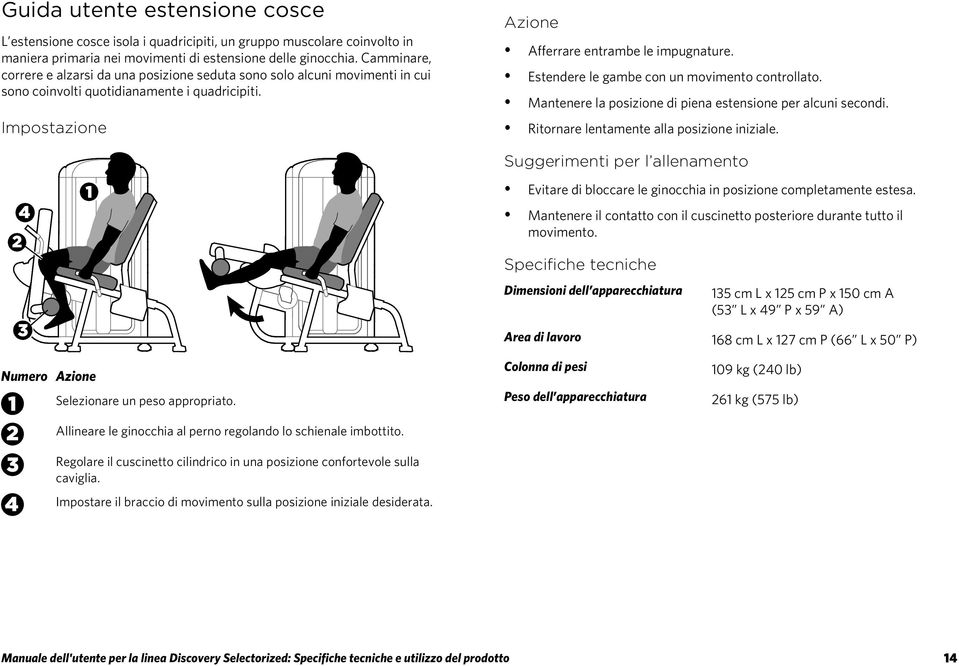 Estendere le gambe con un movimento controllato. Mantenere la posizione di piena estensione per alcuni secondi. Ritornare lentamente alla posizione iniziale.