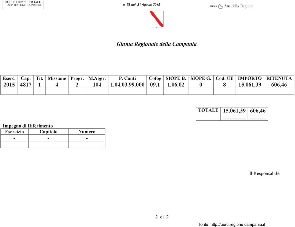 UE IMPORTO RITENUTA 2015 4817 1 4 2 104 1.04.03.99.000 09.1 1.06.02 0 8 15.