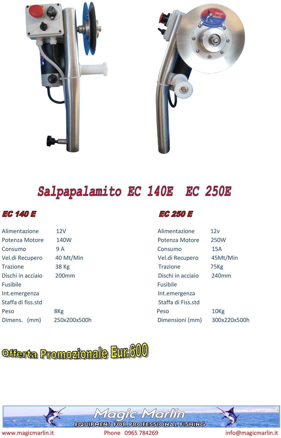 di Recupero 45Mt/Min Trazione 38 Kg Trazione 75Kg Dischi in acciaio 200mm Dischi in acciaio 240mm Fusibile