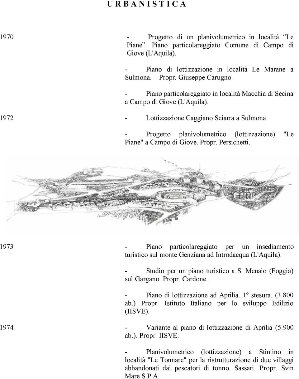 1972 - Lottizzazione Caggiano Sciarra a Sulmona. - Progetto planivolumetrico (lottizzazione) "Le Piane" a Campo di Giove. Propr. Persichetti.