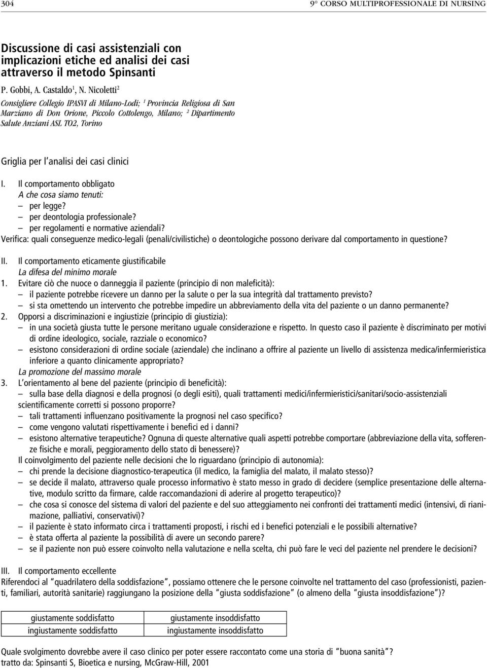 analisi dei casi clinici I. Il comportamento obbligato A che cosa siamo tenuti: per legge? per deontologia professionale? per regolamenti e normative aziendali?