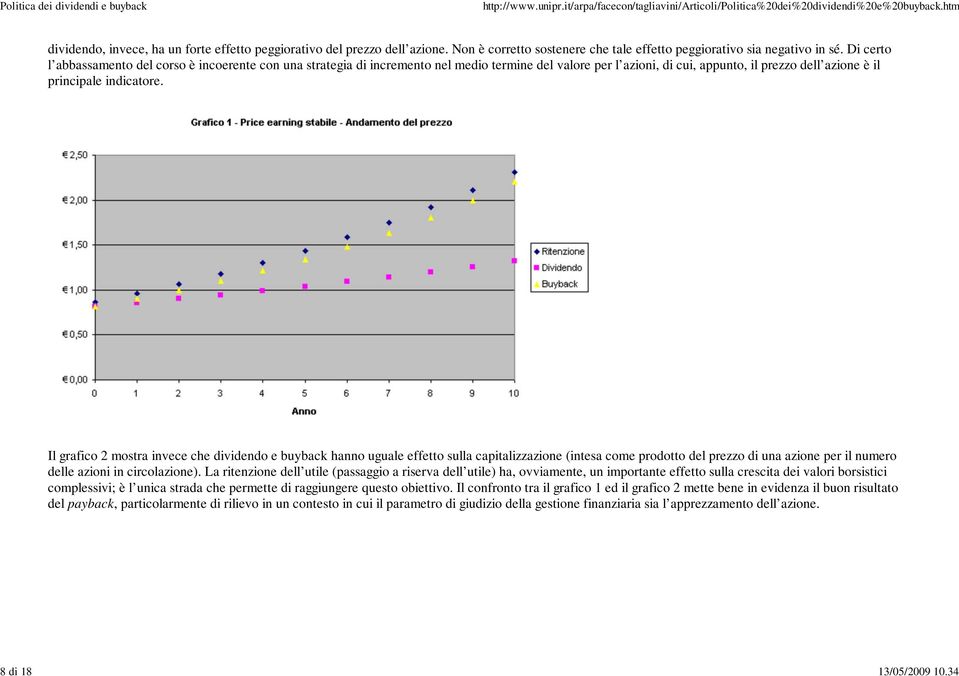Il grafico 2 mostra invece che dividendo e buyback hanno uguale effetto sulla capitalizzazione (intesa come prodotto del prezzo di una azione per il numero delle azioni in circolazione).