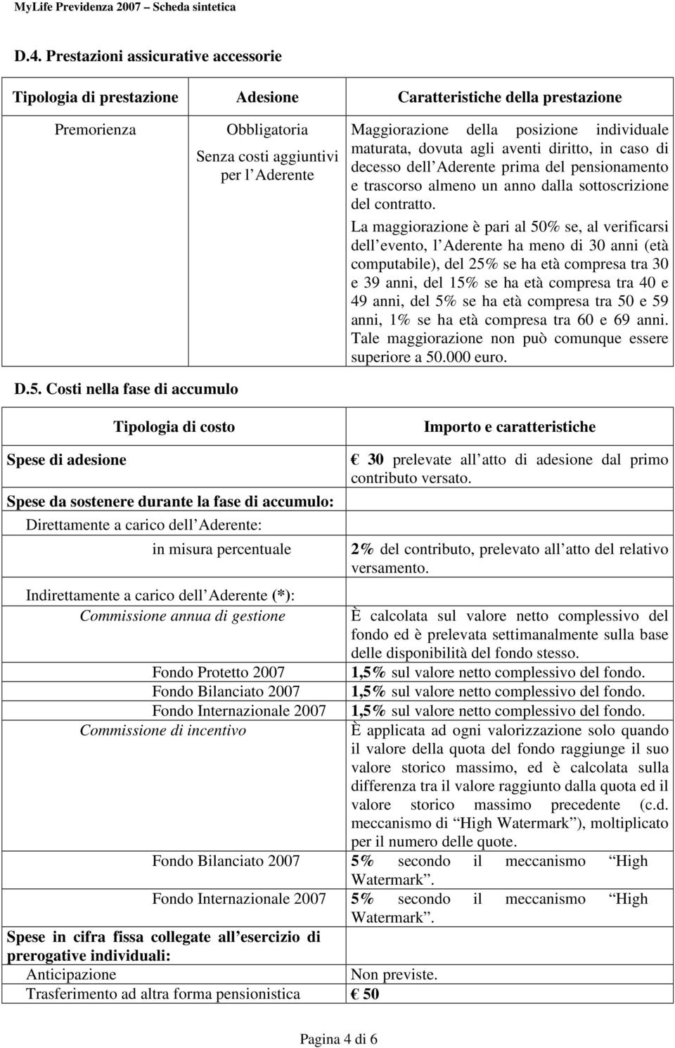 individuale maturata, dovuta agli aventi diritto, in caso di decesso dell Aderente prima del pensionamento e trascorso almeno un anno dalla sottoscrizione del contratto.