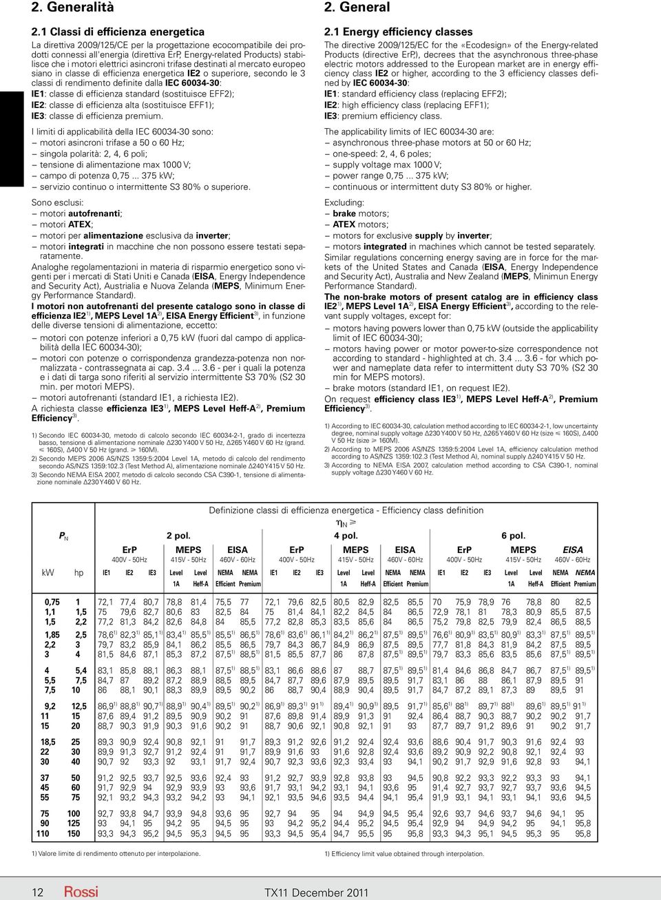elettrici asincroni trifase destinati al mercato europeo siano in classe di efficienza energetica IE2 o superiore, secondo le 3 classi di rendimento definite dalla IEC 60034-30: IE1: classe di
