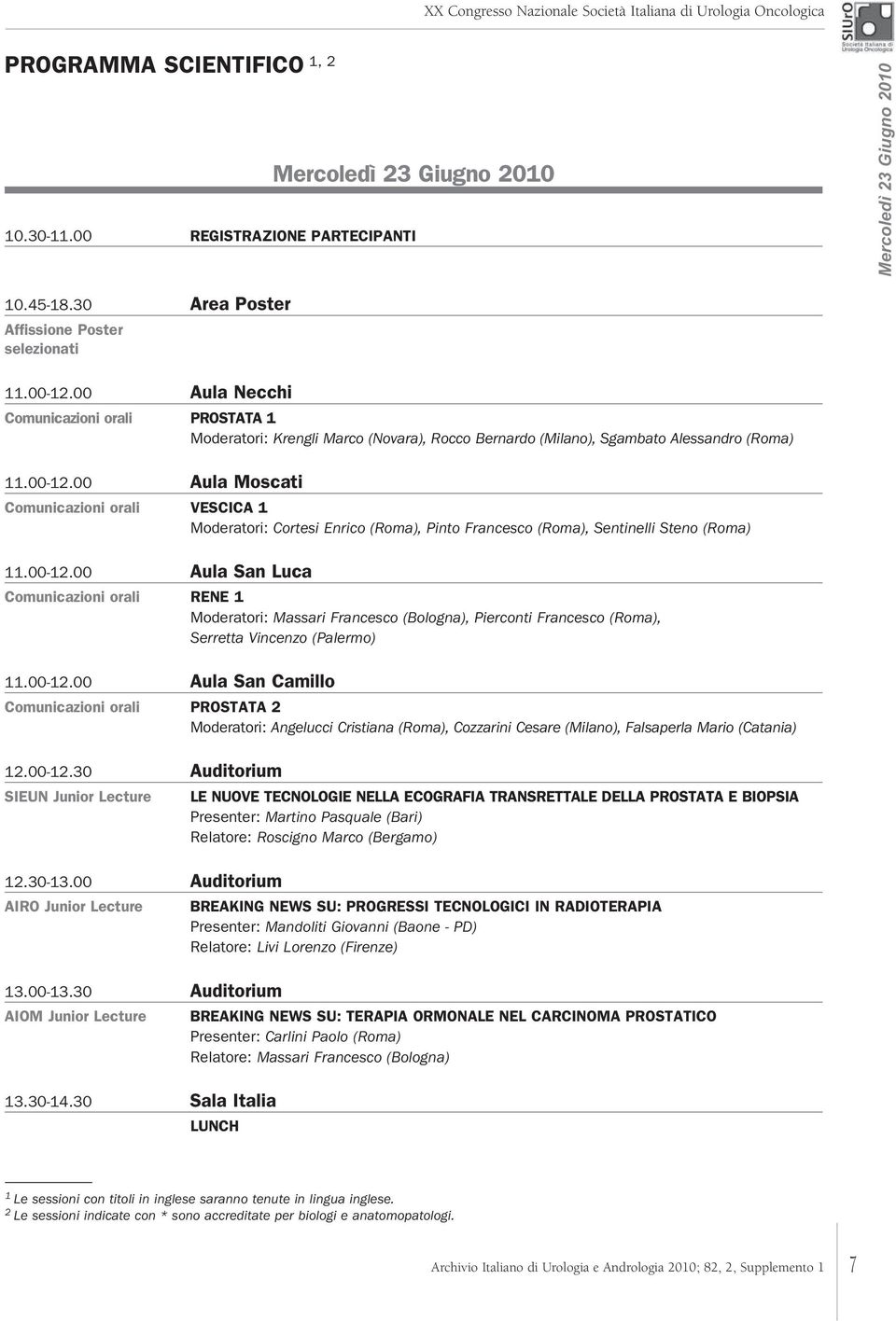 00 Aula Moscati Comunicazioni orali VESCICA 1 Moderatori: Cortesi Enrico (Roma), Pinto Francesco (Roma), Sentinelli Steno (Roma) 11.00-12.