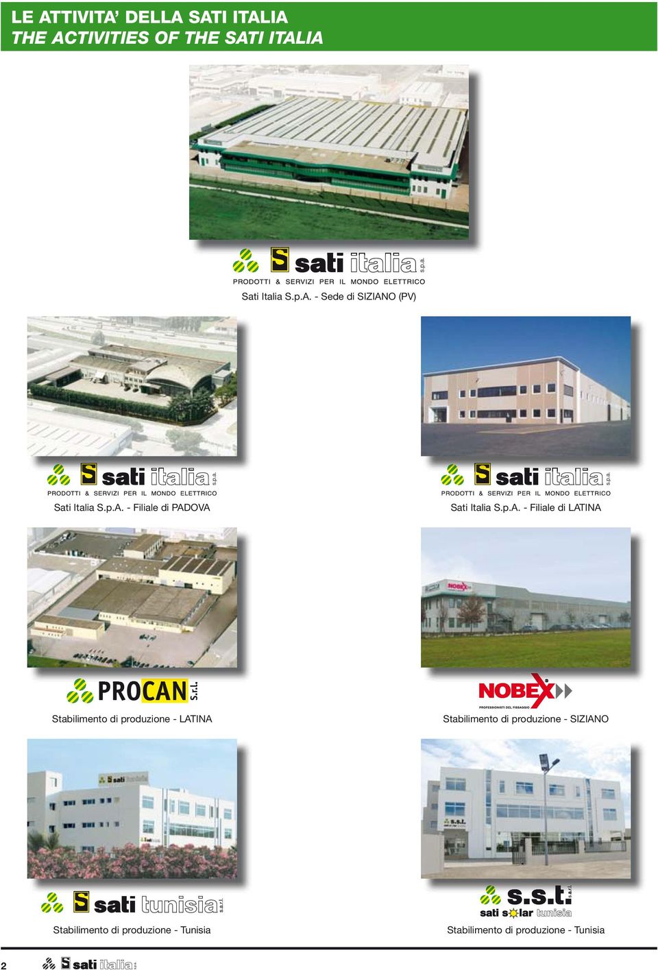 produzione - LATINA Stabilimento di produzione - SIZIANO Stabilimento di