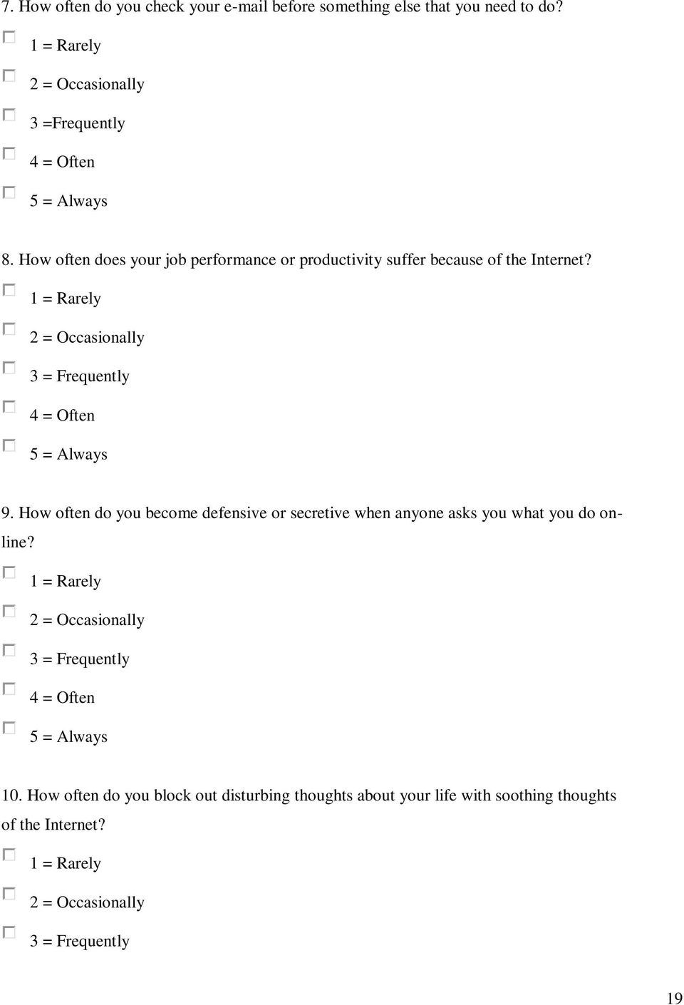 How often does your job performance or productivity suffer because of the Internet? 9.