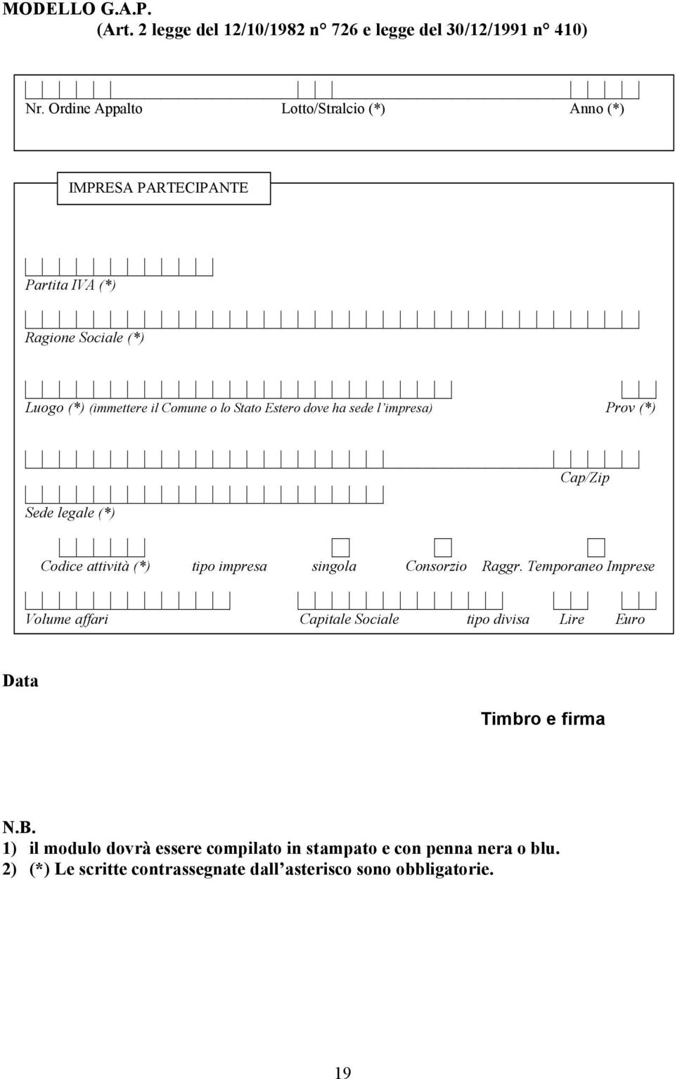 Estero dove ha sede l impresa) Prov (*) Sede legale (*) Cap/Zip Codice attività (*) tipo impresa singola Consorzio Raggr.