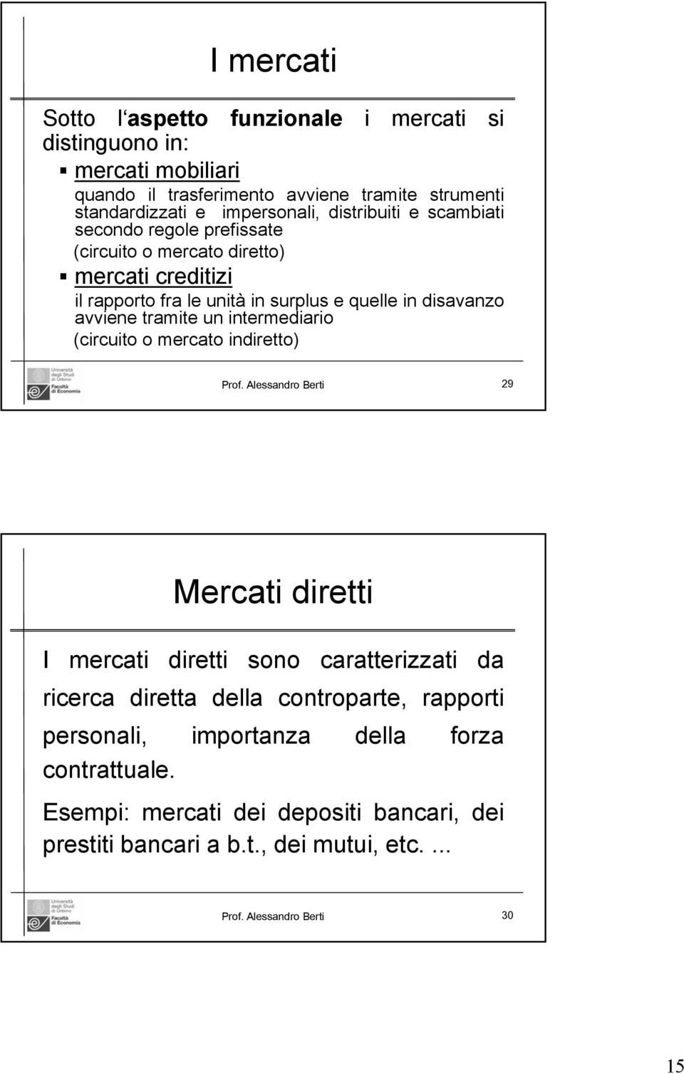 tramite un intermediario (circuito o mercato indiretto) Prof.