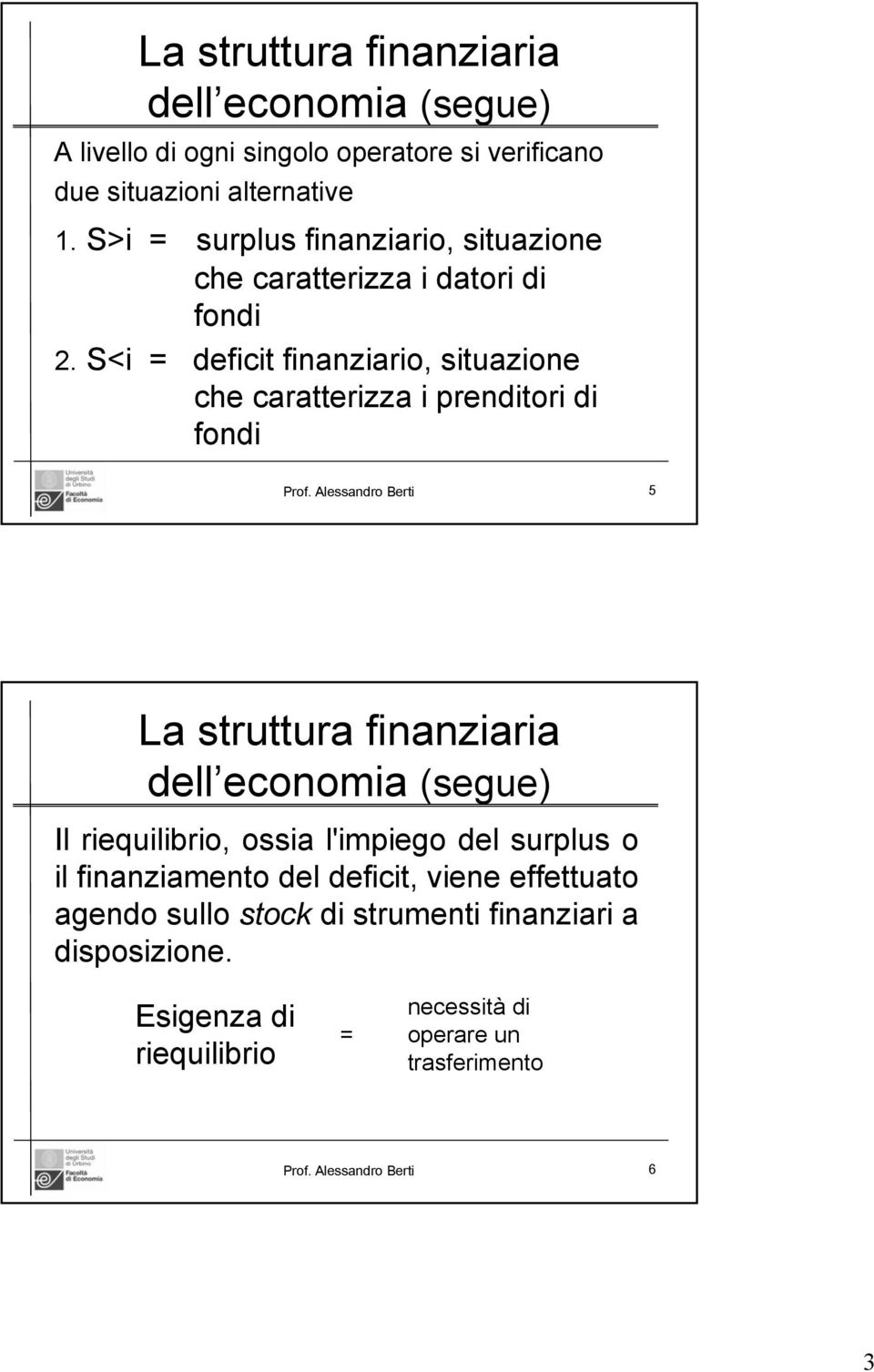 S<i = deficit finanziario, situazione che caratterizza i prenditori di fondi Prof.