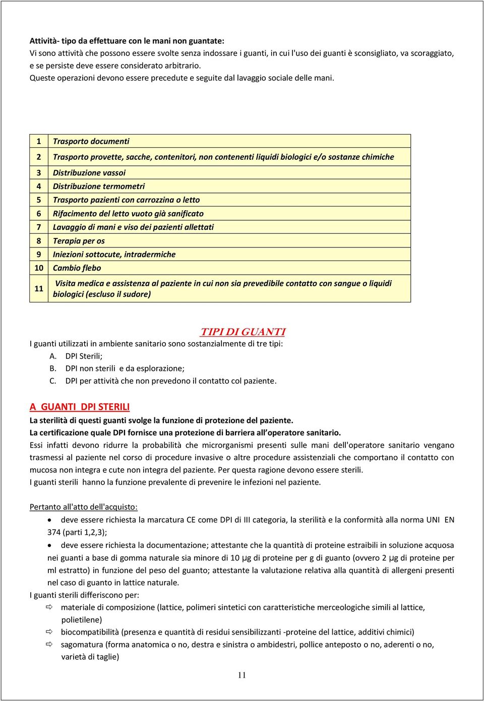 1 Trasporto documenti 2 Trasporto provette, sacche, contenitori, non contenenti liquidi biologici e/o sostanze chimiche 3 Distribuzione vassoi 4 Distribuzione termometri 5 Trasporto pazienti con