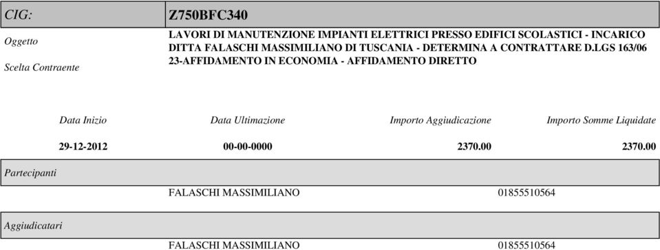 DETERMINA A CONTRATTARE D.LGS 163/06 29-12-2012 00-00-0000 2370.