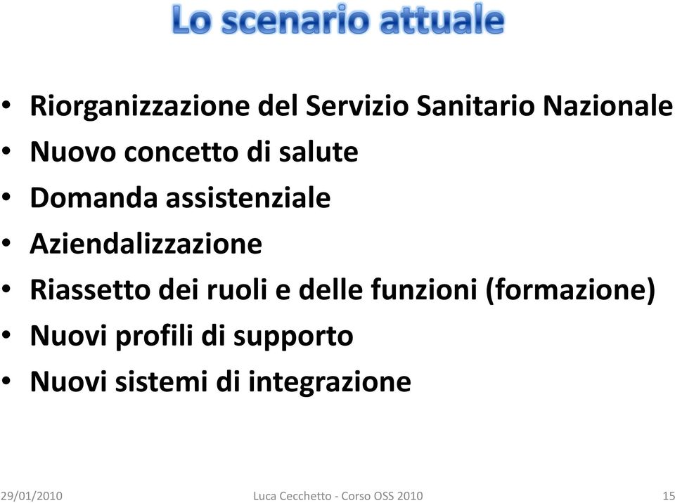 Riassetto dei ruoli e delle funzioni (formazione) Nuovi profili