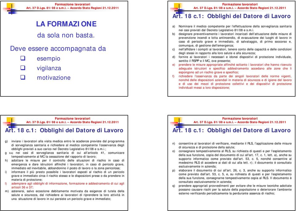 hi del Datore di Lavoro a) Nominare il medico competente per l effettuazione della sorveglianza sanitaria nei casi previsti dal Decreto Legislativo 81/08 e s.m.i. b) designare preventivamente i