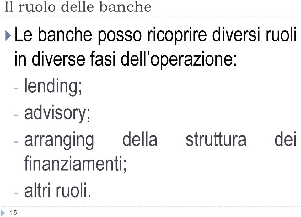 operazione: - lending; - advisory; -