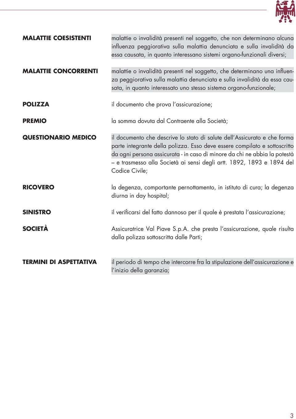 peggiorativa sulla malattia denunciata e sulla invalidità da essa causata, in quanto interessato uno stesso sistema organo-funzionale; il documento che prova l assicurazione; la somma dovuta dal