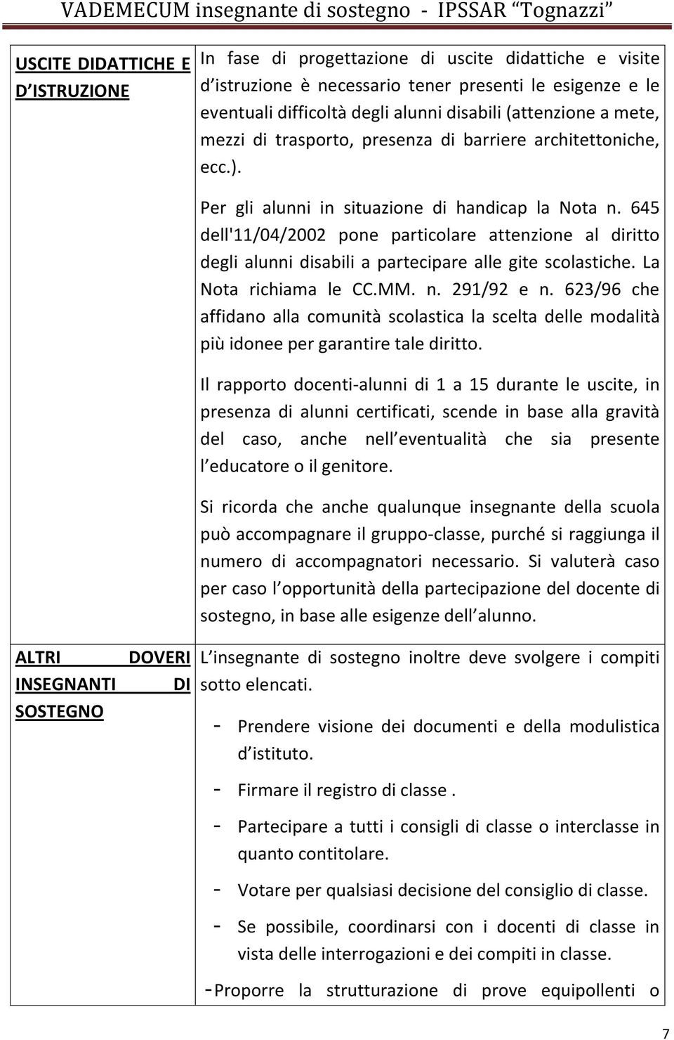 645 dell'11/04/2002 pone particolare attenzione al diritto degli alunni disabili a partecipare alle gite scolastiche. La Nota richiama le CC.MM. n. 291/92 e n.