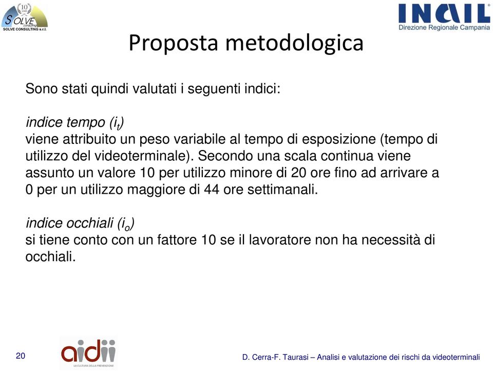 Secondo una scala continua viene assunto un valore 10 per utilizzo minore di 20 ore fino ad arrivare a 0 per un utilizzo