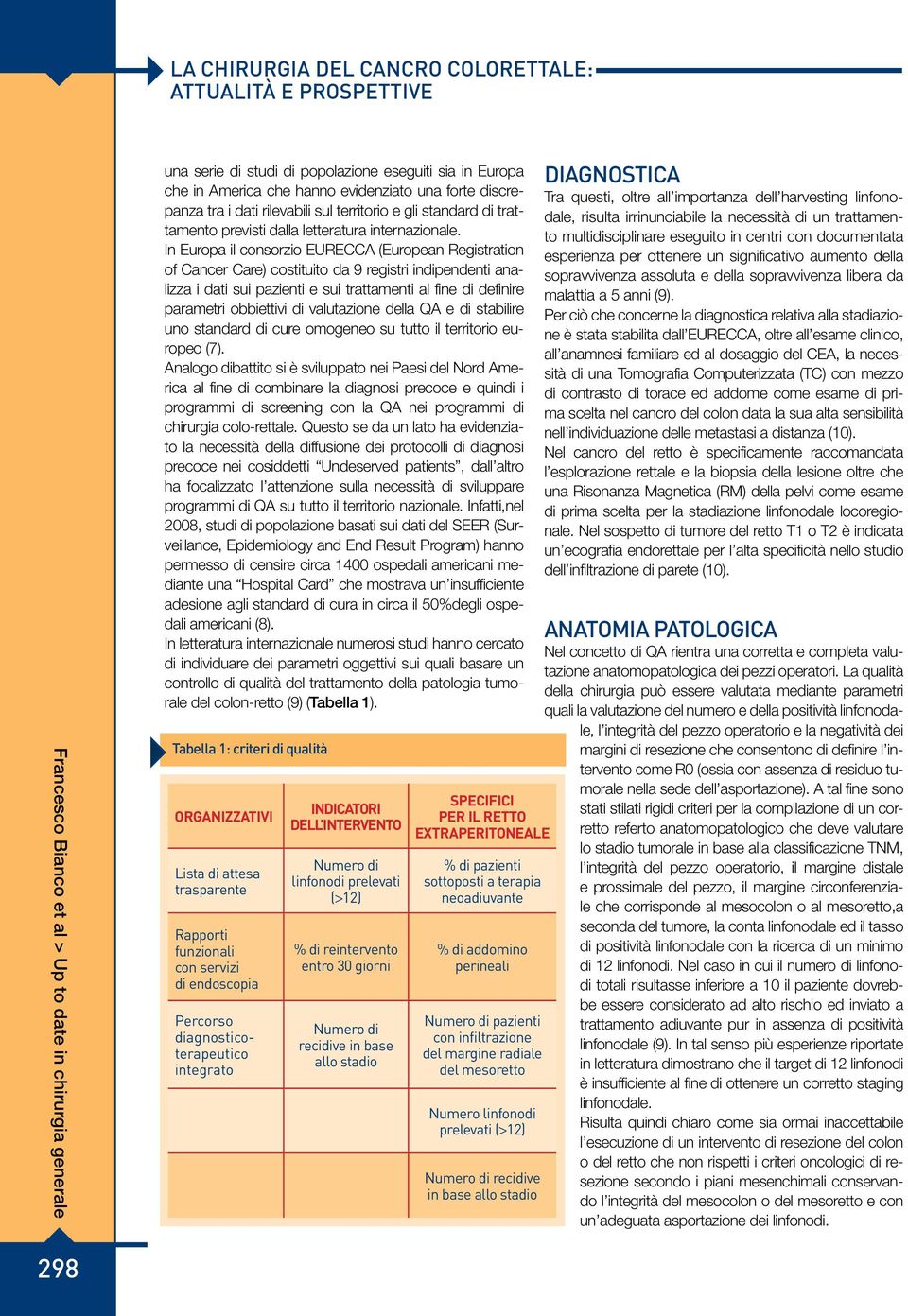 In Europa il consorzio EURECCA (European Registration of Cancer Care) costituito da 9 registri indipendenti analizza i dati sui pazienti e sui trattamenti al fine di definire parametri obbiettivi di