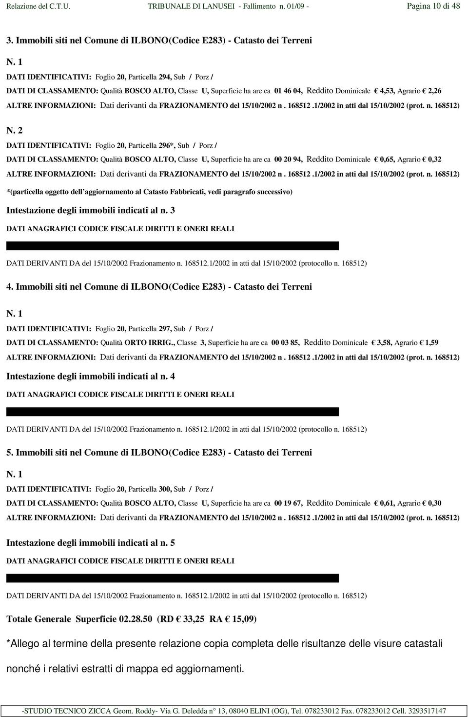 INFORMAZIONI: Dati derivanti da FRAZIONAMENTO del 15/10/2002 n. 168512.1/2002 in atti dal 15/10/2002 (prot. n. 168512) N.