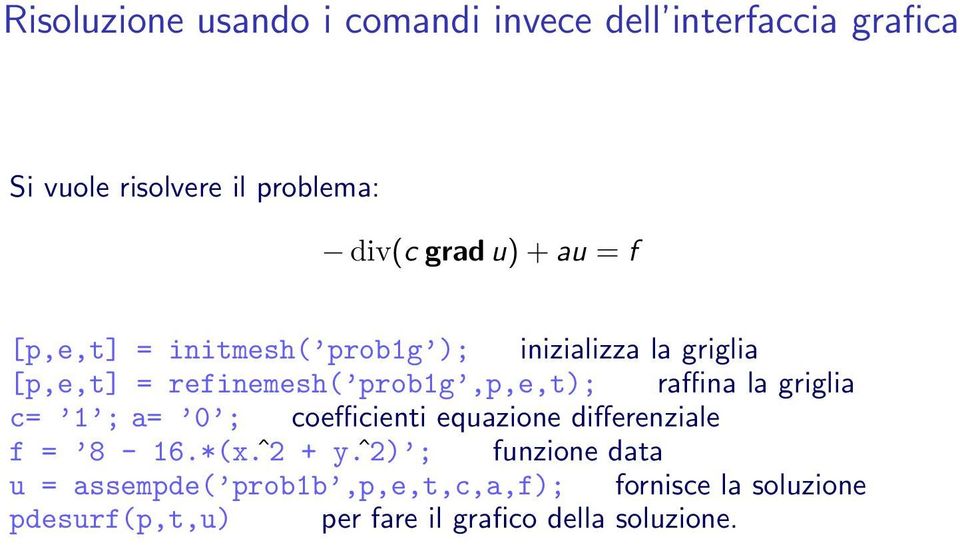 raffina la griglia c= 1 ; a= 0 ; coefficienti equazione differenziale f = 8-16.*(x.ˆ2 + y.