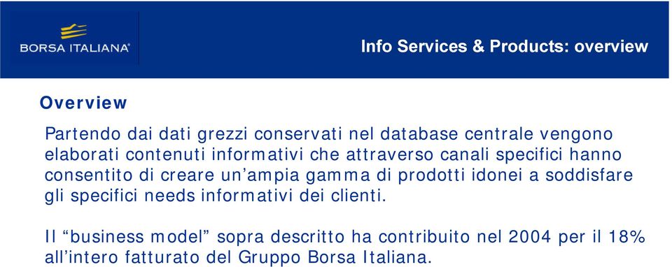 ampia gamma di prodotti idonei a soddisfare gli specifici needs informativi dei clienti.