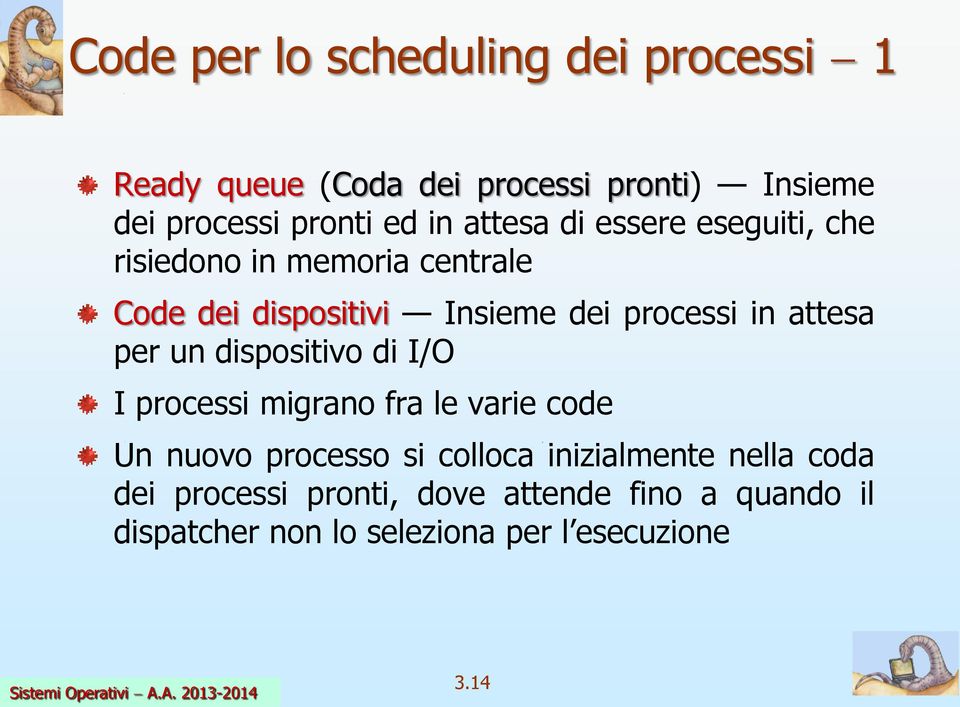 attesa per un dispositivo di I/O I processi migrano fra le varie code Un nuovo processo si colloca