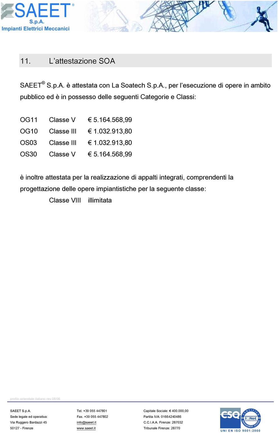 delle seguenti Categorie e Classi: OG11 Classe V 5.164.568,99 OG10 Classe III 1.032.913,80 OS03 Classe III 1.