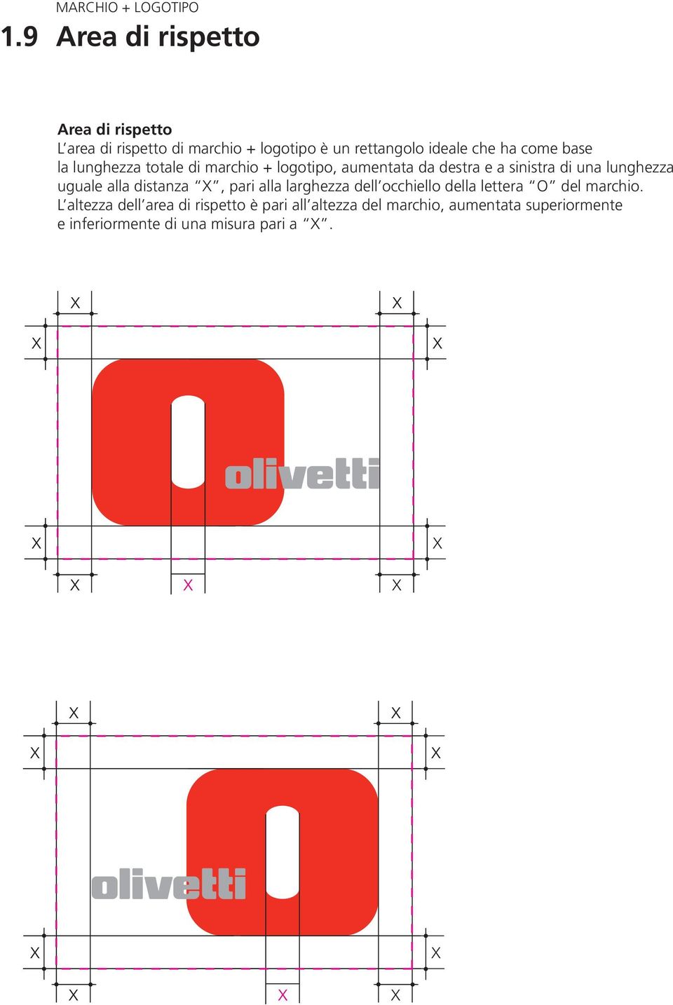 come base la lunghezza totale di marchio + logotipo, aumentata da destra e a sinistra di una lunghezza uguale