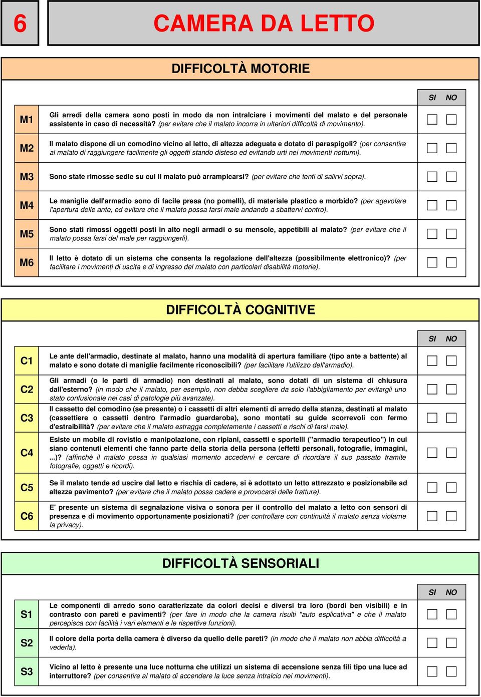 (per consentire al malato di raggiungere facilmente gli oggetti stando disteso ed evitando urti nei movimenti notturni). Sono state rimosse sedie su cui il malato può arrampicarsi?