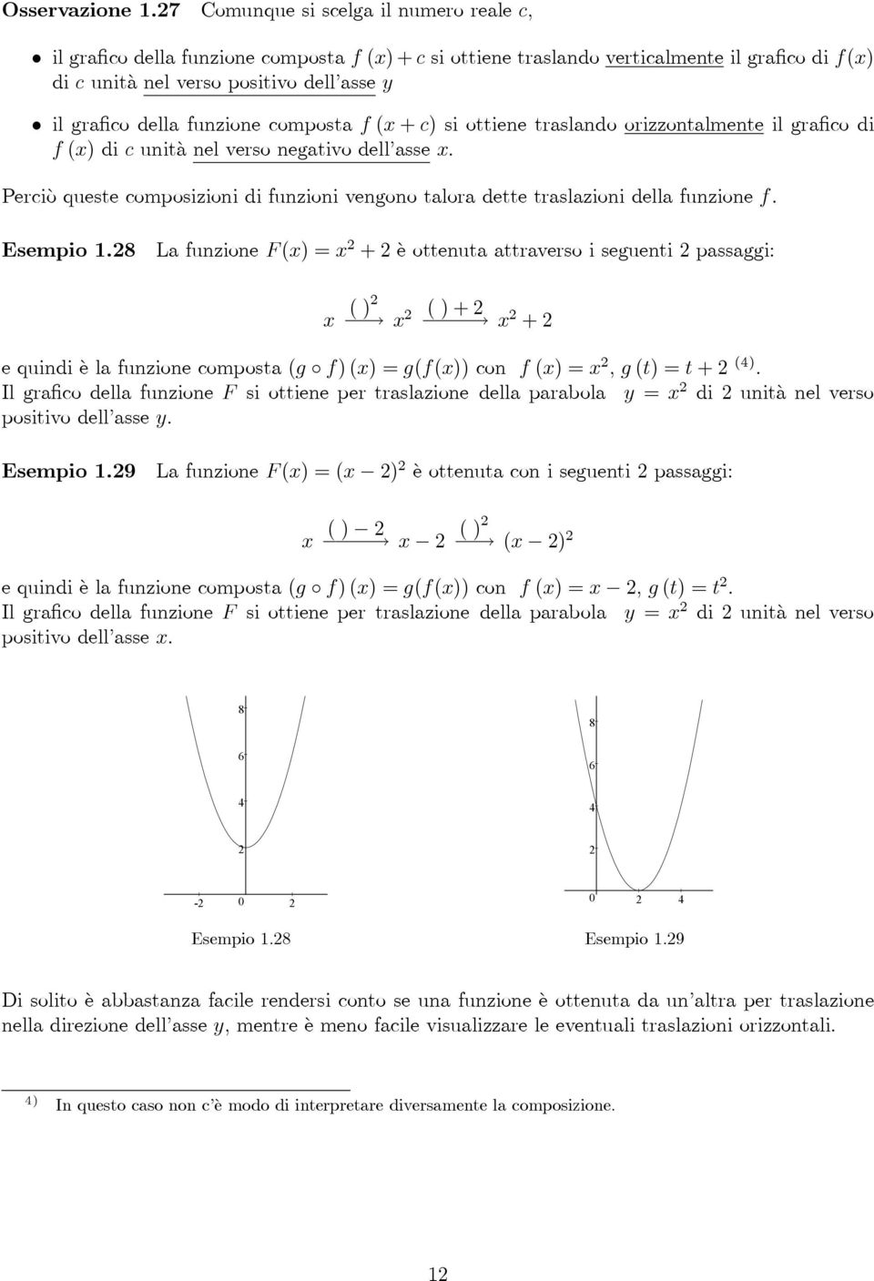 funzione composta f (x + c) si ottiene traslando orizzontalmente il grafico di f (x) di c unità nel verso negativo dell asse x.