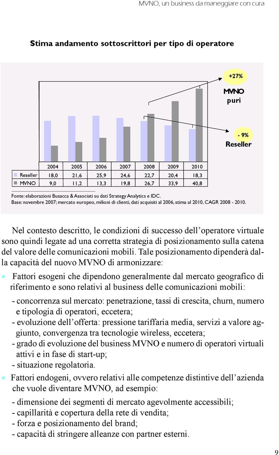 Base: novembre 2007; mercato europeo, milioni di clienti, dati acquisiti al 2006, stima al 2010, CAGR 2008-2010.