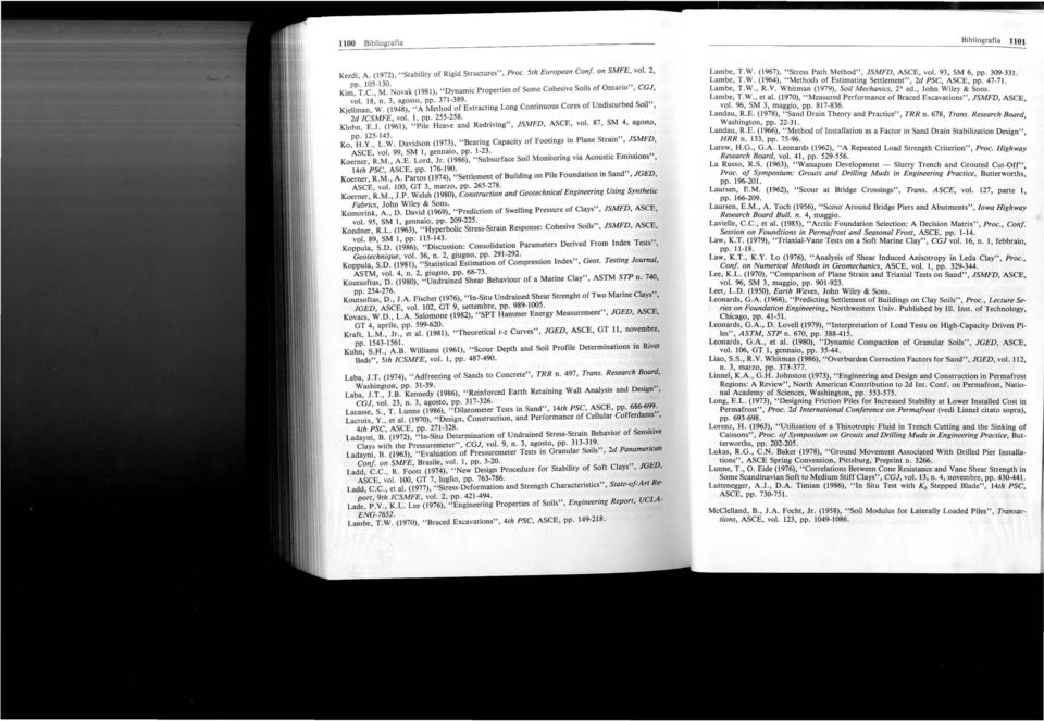 CSMFE, vol. l, pp. 255-258. Klohn, E.J. (1961), "Pile Heave and Redriving", JSMFD, ASCE, vol. 87, SM 4, agosto, pp. 125-145..., JSMFD Ko, H.Y., L. W.