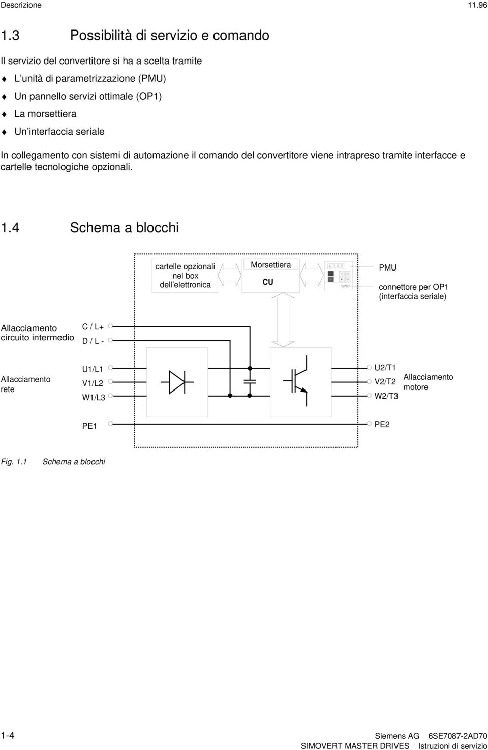 morsettiera Un interfaccia seriale In collegamento con sistemi di automazione il comando del convertitore viene intrapreso tramite interfacce e cartelle tecnologiche