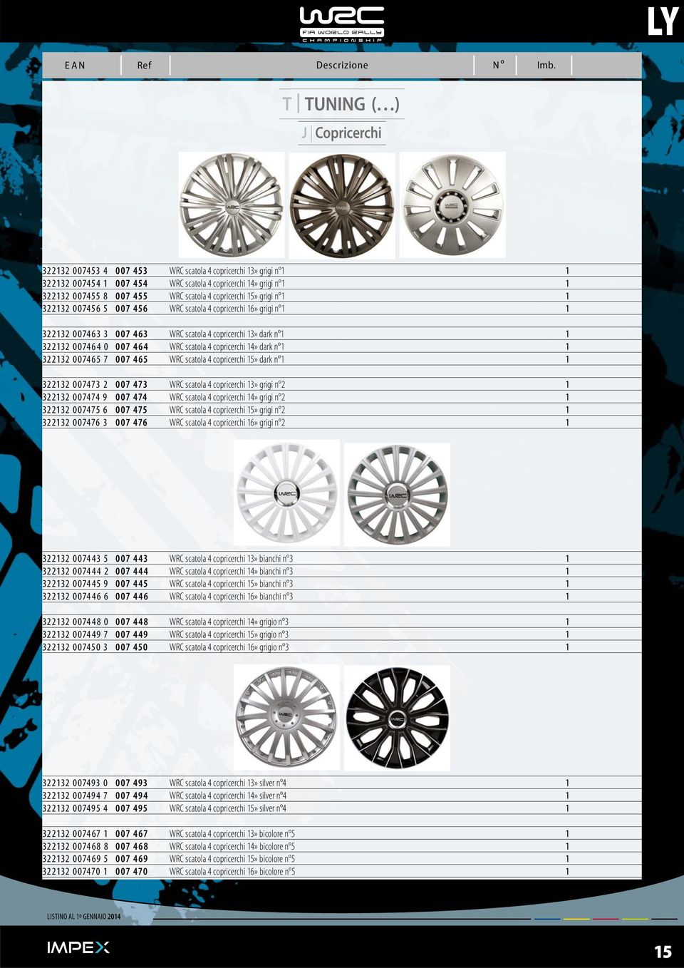 scatola 4 copricerchi 14» dark n 1 1 322132 007465 7 007 465 WRC scatola 4 copricerchi 15» dark n 1 1 322132 007473 2 007 473 WRC scatola 4 copricerchi 13» grigi n 2 1 322132 007474 9 007 474 WRC