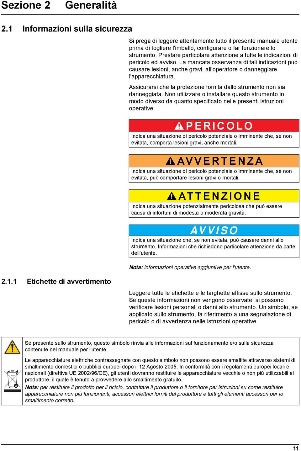 Assicurarsi che la protezione fornita dallo strumento non sia danneggiata. Non utilizzare o installare questo strumento in modo diverso da quanto specificato nelle presenti istruzioni operative.