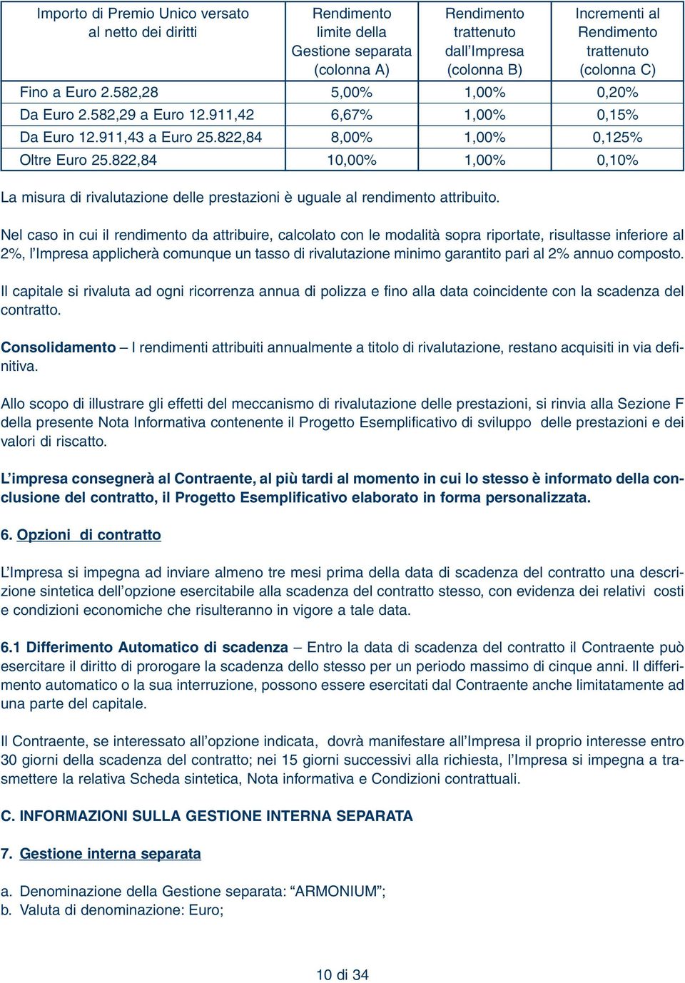 822,84 10,00% 1,00% 0,10% La misura di rivalutazione delle prestazioni è uguale al rendimento attribuito.