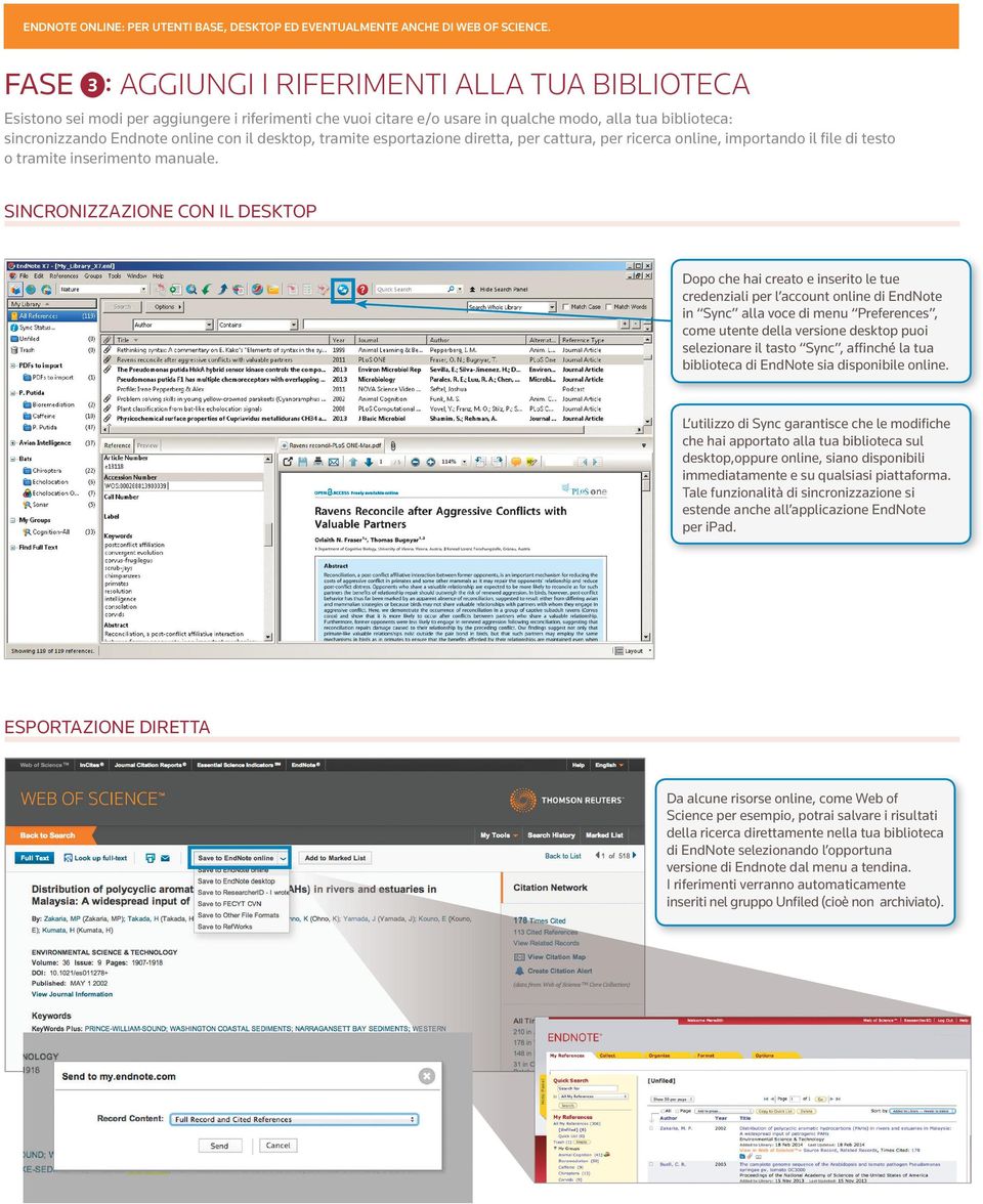 SINCRONIZZAZIONE CON IL DESKTOP Dopo che hai creato e inserito le tue credenziali per l account online di EndNote in Sync alla voce di menu Preferences, come utente della versione desktop puoi