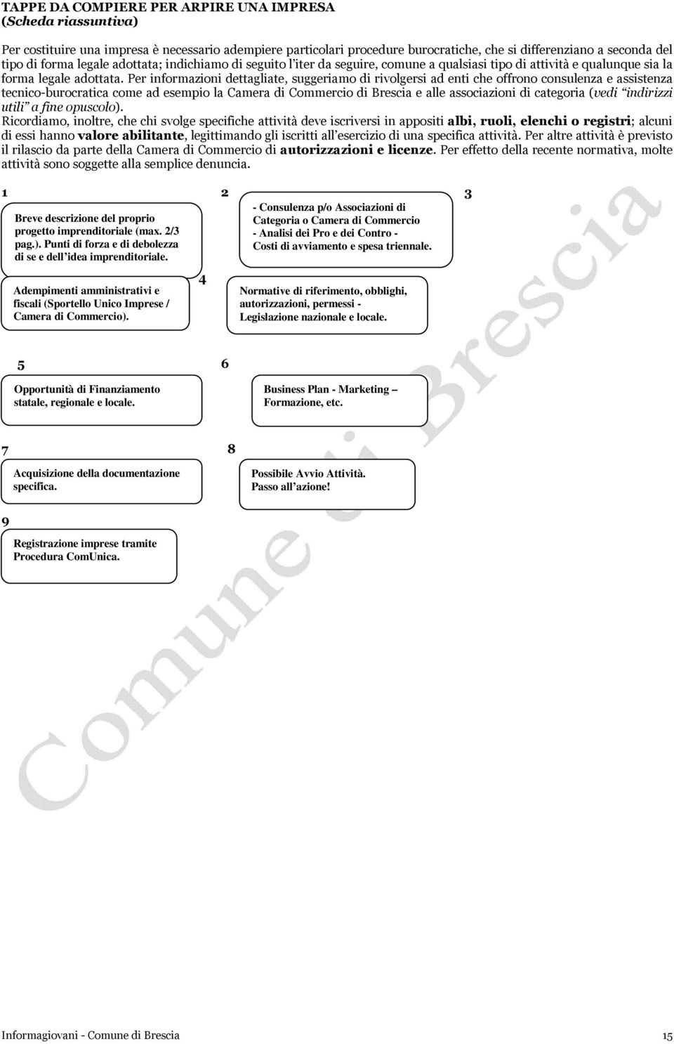 Per informazioni dettagliate, suggeriamo di rivolgersi ad enti che offrono consulenza e assistenza tecnico-burocratica come ad esempio la Camera di Commercio di Brescia e alle associazioni di