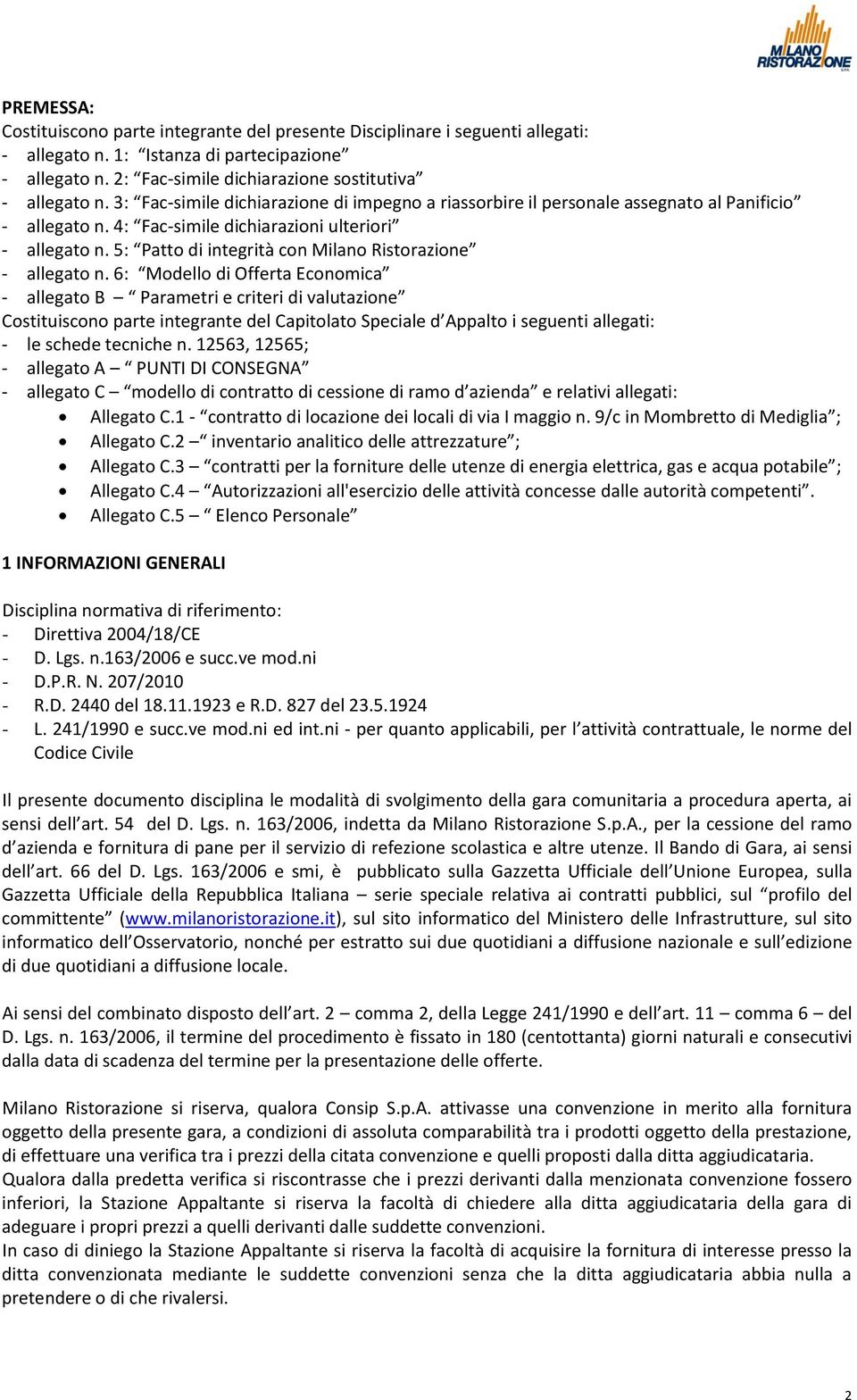 5: Patto di integrità con Milano Ristorazione - allegato n.