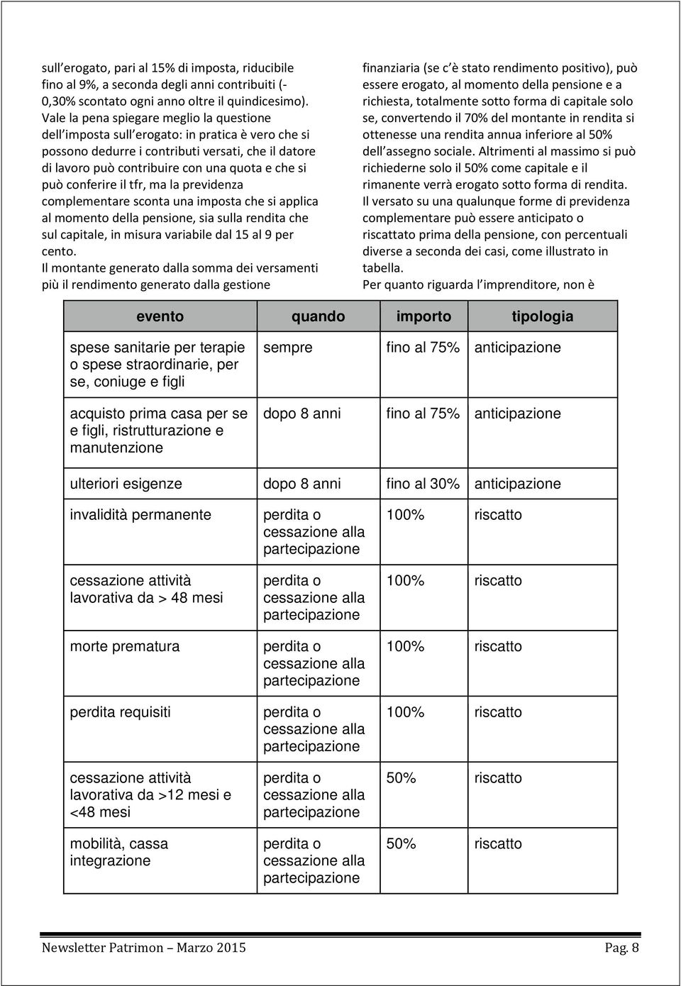 conferire il tfr, ma la previdenza complementare sconta una imposta che si applica al momento della pensione, sia sulla rendita che sul capitale, in misura variabile dal 15 al 9 per cento.