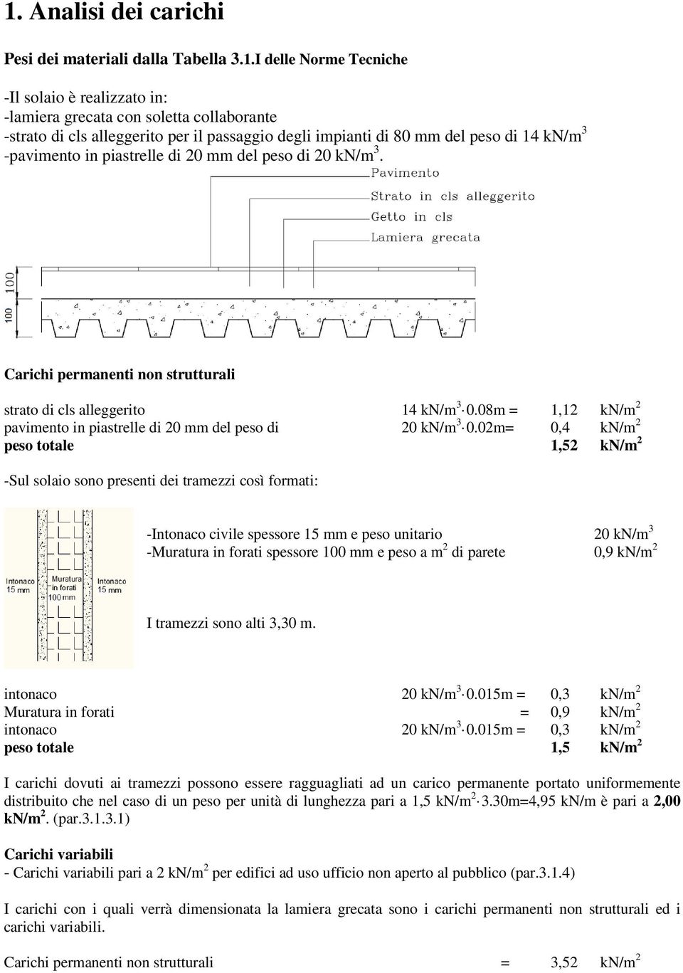 piastrelle di 0 mm del peso di 0 kn/m 3. Carichi permanenti non strutturali strato di cls alleggerito kn/m 3 0.08m, kn/m pavimento in piastrelle di 0 mm del peso di 0 kn/m 3 0.