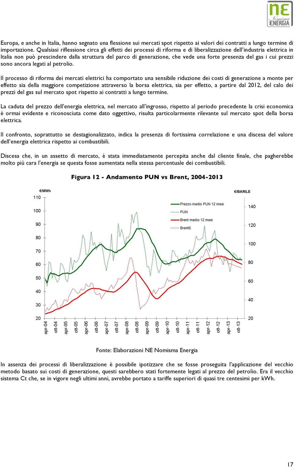 forte presenza del gas i cui prezzi sono ancora legati al petrolio.