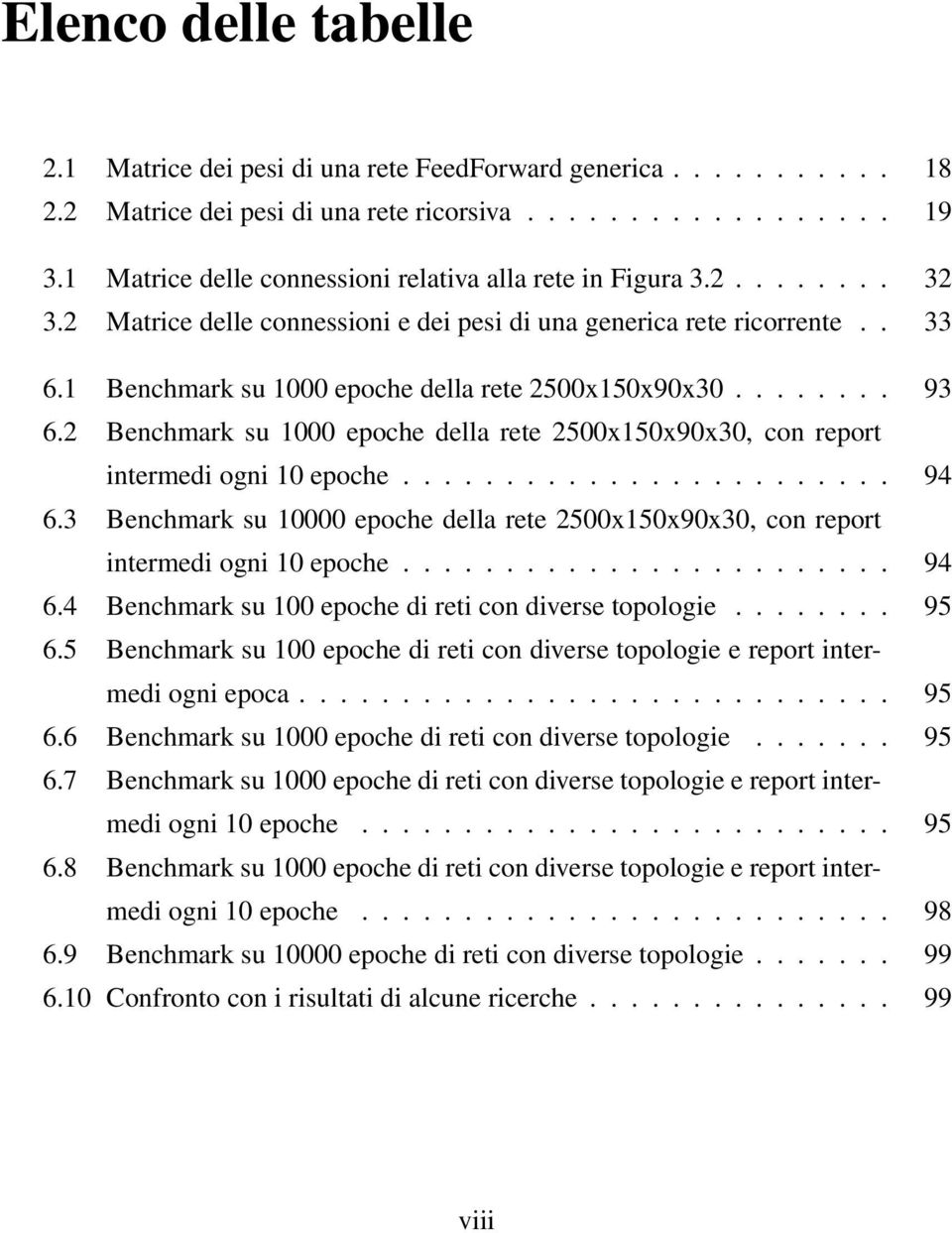 1 Benchmark su 1000 epoche della rete 2500x150x90x30........ 93 6.2 Benchmark su 1000 epoche della rete 2500x150x90x30, con report intermedi ogni 10 epoche........................ 94 6.