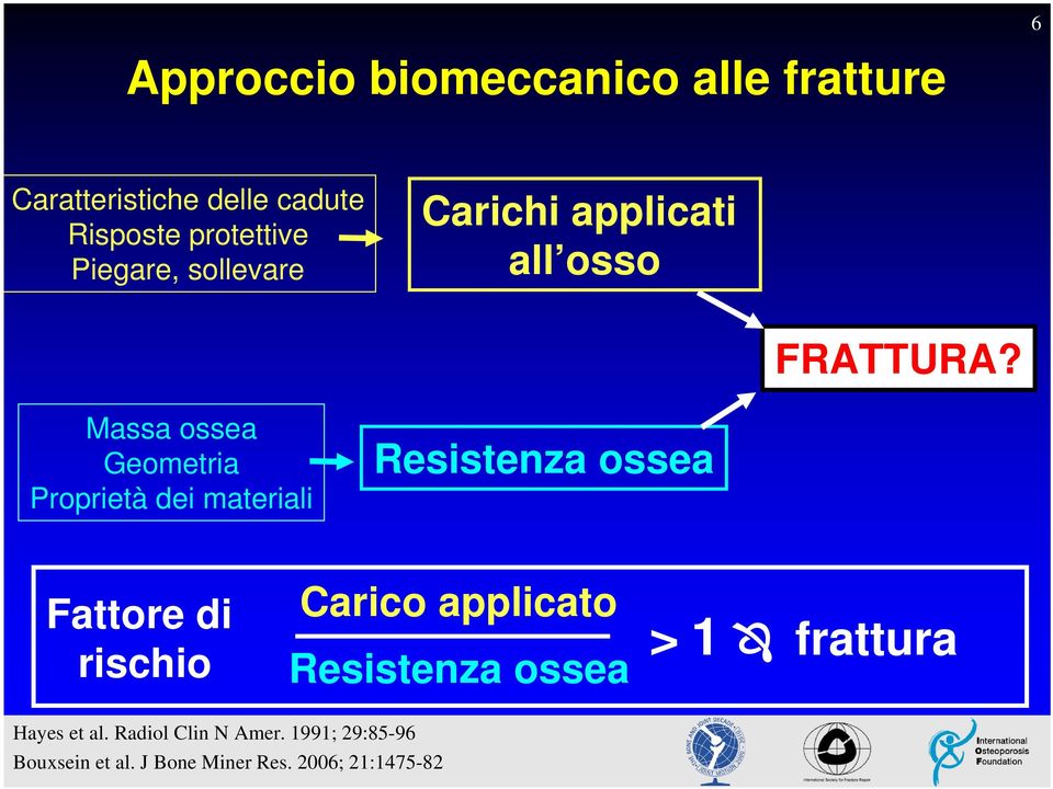 Massa ossea Geometria Proprietà dei materiali Resistenza ossea Fattore di rischio Carico