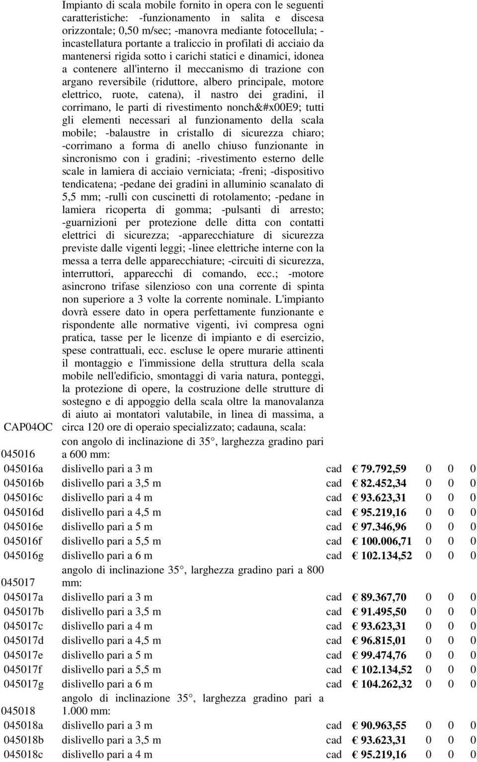 principale, motore elettrico, ruote, catena), il nastro dei gradini, il corrimano, le parti di rivestimento nonché tutti gli elementi necessari al funzionamento della scala mobile; -balaustre in